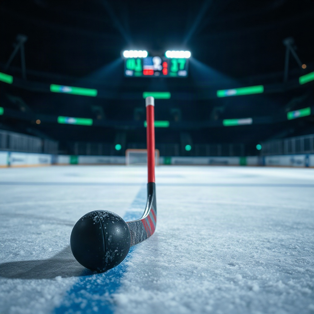 Bandy stick and ball on ice