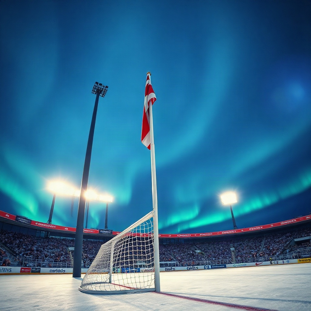 Corner and goal on a wide rink